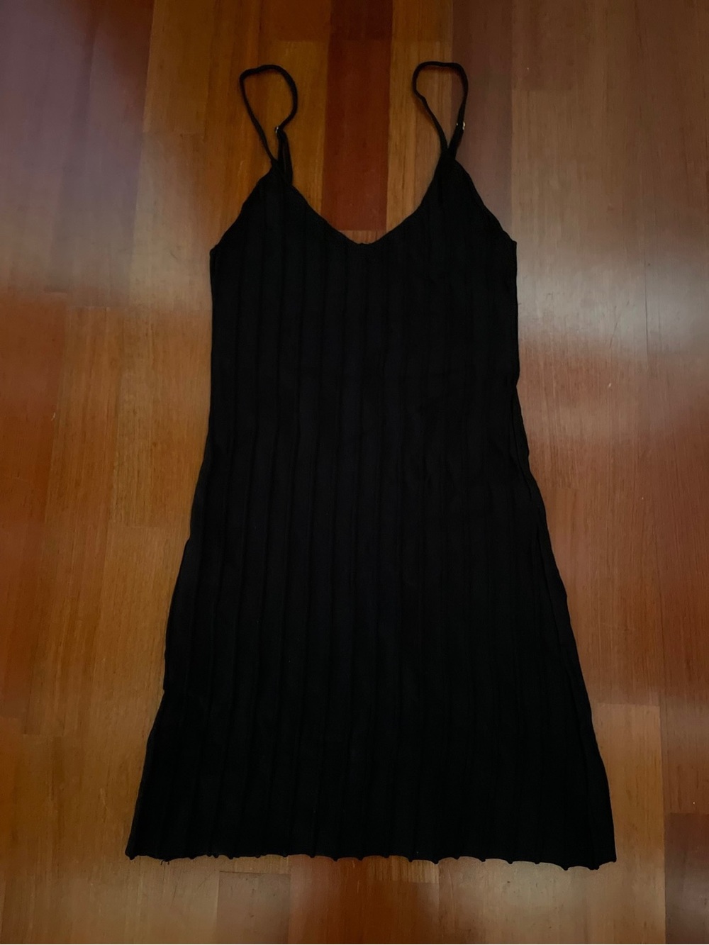 Black Ribbed Spaghetti-Strap Mini Dress